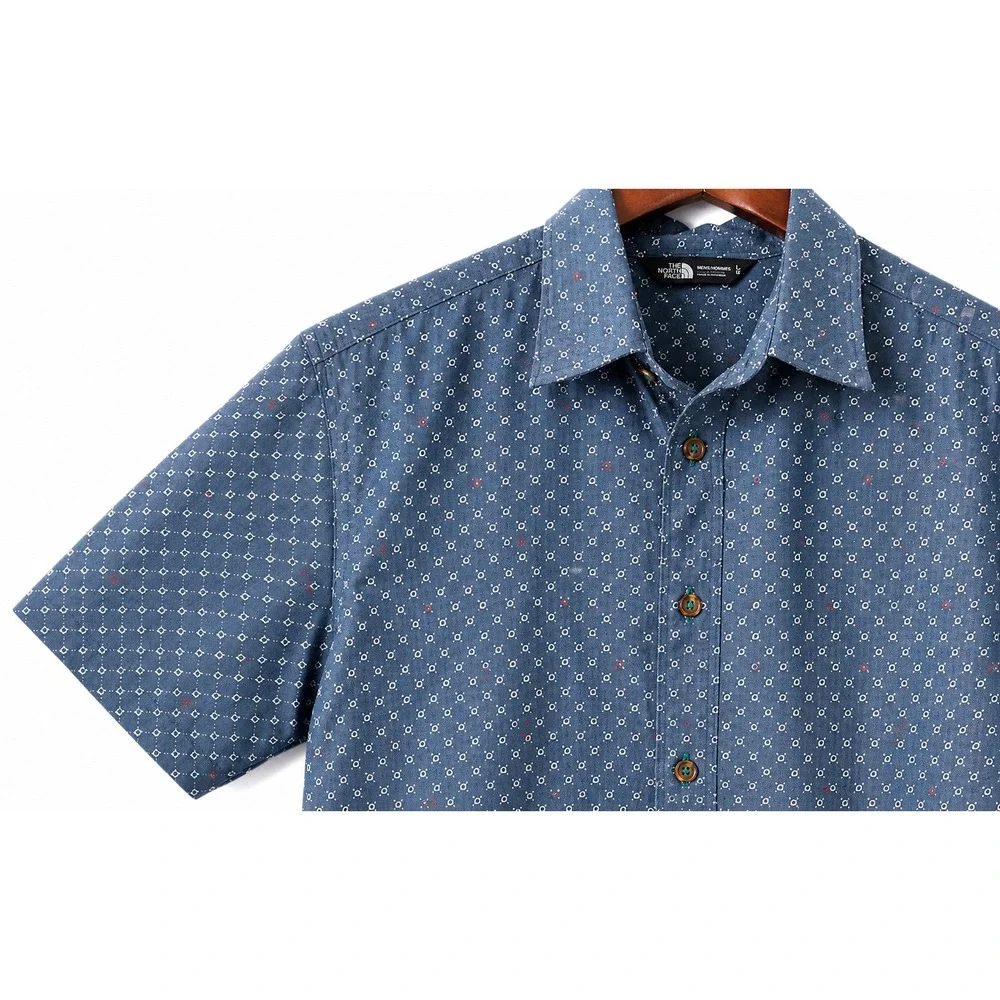 The North Face Button Up Shirt Mens Small Navy Blue Excellent Geometric NF0A3KF1